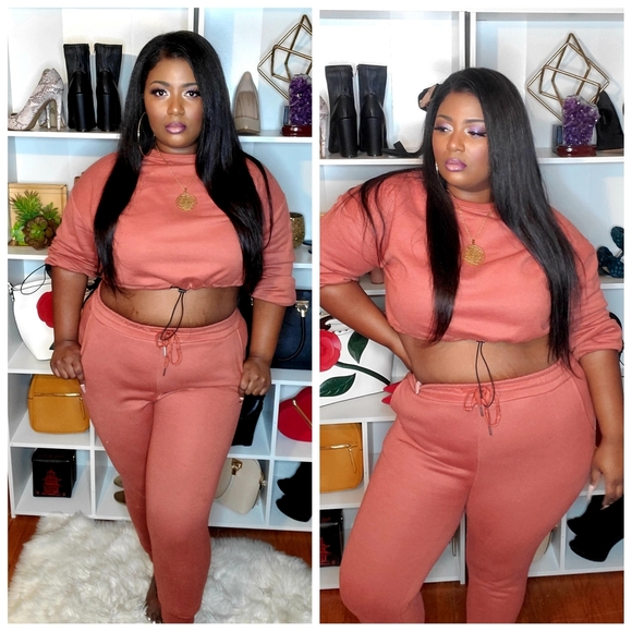 Rust 2pc Jogger Set w/ Crop Top - Picture 1 of 8